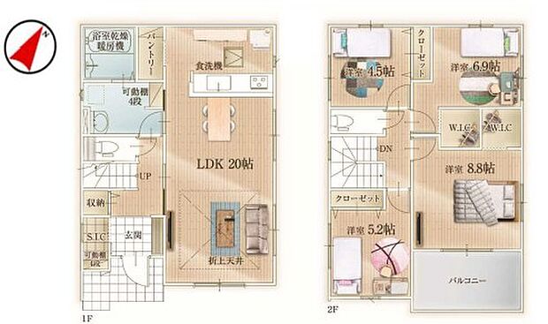 〜水回り集中プランを採用〜 ・キッチン・洗面など水回りを集中させることで家事のしやすい間取。 ・日々の事なので家事導線もご見学の際にぜひチェックしてみてください。 