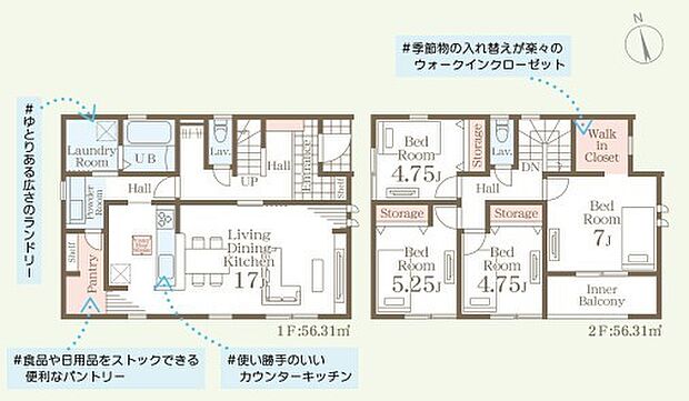 〜水回り集中プランを採用〜 ・キッチン・洗面など水回りを集中させることで家事のしやすい間取。 ・日々の事なので家事導線もご見学の際にぜひチェックしてみてください。