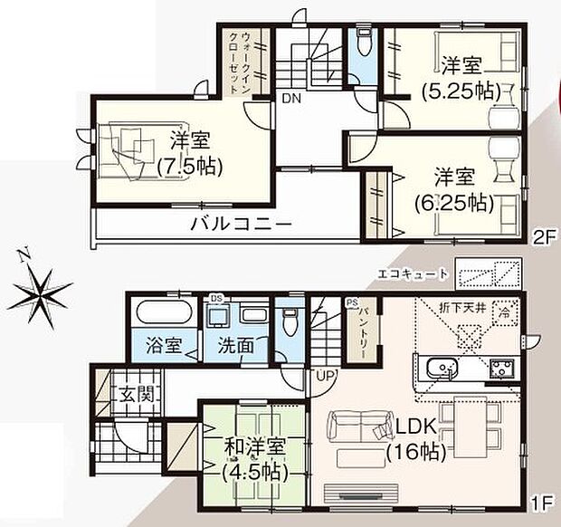 〜リビングイン階段を採用〜 ・リビングイン階段なので2階へ行く際、降りる際に必ずリビングを通る「ご家族の顔が見える」仕様。 ・家族の距離が近づく間取となっております。