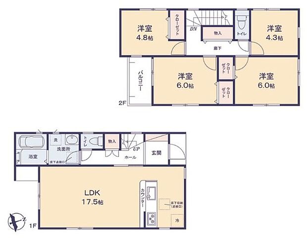 〜使い勝手の良い4LDKプラン〜 ・シンプルで使い勝手が良く、人気の高い4LDKのプランを採用。 ・収納もしっかりございますので、お家の中がスッキリと片付きます。
