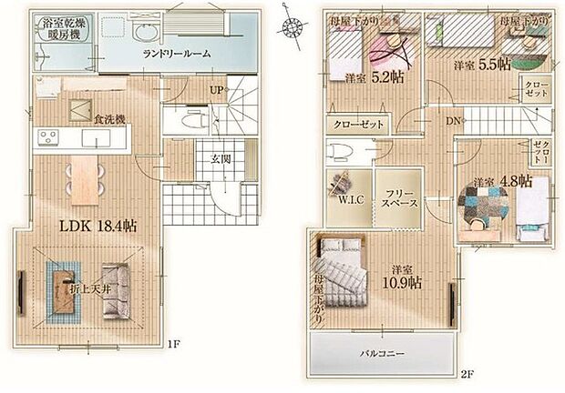 〜収納豊富なプランを採用〜 ・ウォークインクローゼット、フリースペースなど収納豊富なプランを採用。 ・今のお住まいと収納力をぜひ比較してみてください。