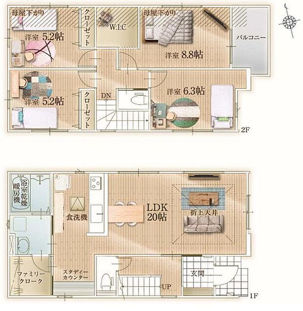 〜収納豊富なプランを採用〜 ・ウォークインクローゼット、ファミリークロークなど収納豊富なプランを採用。 ・今のお住まいと収納力をぜひ比較してみてください。