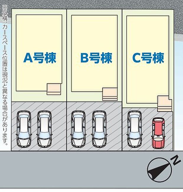〜カースペース2台以上確保〜 ・各棟カースペースが2台以上ございますので、車通勤の方にもお勧めのプランとなっております。 ・余裕の敷地で余裕のある新生活をお過ごしいただけます。