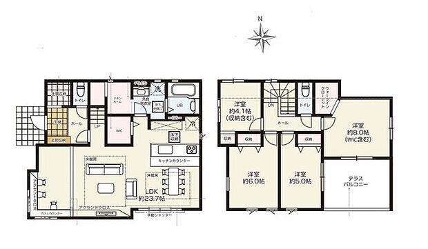 〜収納豊富なプランを採用〜 ・ウォークインクローゼット、シューズインクロークなど収納豊富なプランを採用。 ・今のお住まいと収納力をぜひ比較してみてください。 