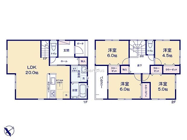 ~リビングイン階段を採用~ ・リビングイン階段なので2階へ行く際、降りる際に必ずリビングを通る「ご家族の顔が見える」仕様。 ・家族の距離が近づく間取となっております。