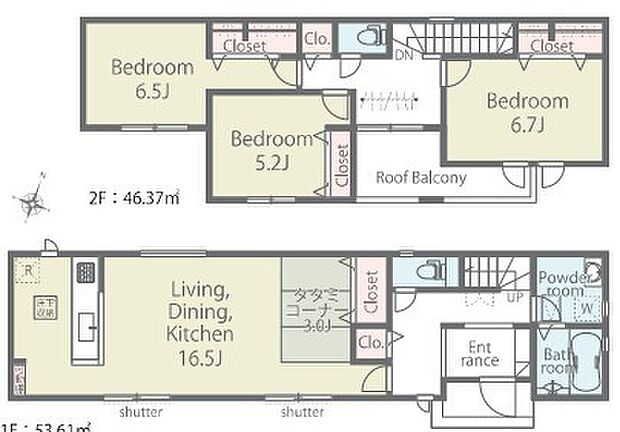 ～全居室南向きの間取り～ ・各居室が南向きなので穏やかな陽の入る陽当り良好な仕様。 ・明るい空間でくつろぎのお時間をお過ごしいただけます。 