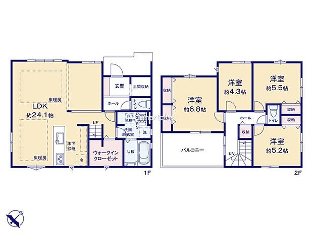 ～広々したＬＤＫを設けたプラン～ ・ＬＤＫは何と24.1帖。ご家族で過ごす空間だからこそ、余裕のある広さでお過ごしくださいませ。 ・ご内覧の際は家具の配置などもイメージしてみてくださいね。 