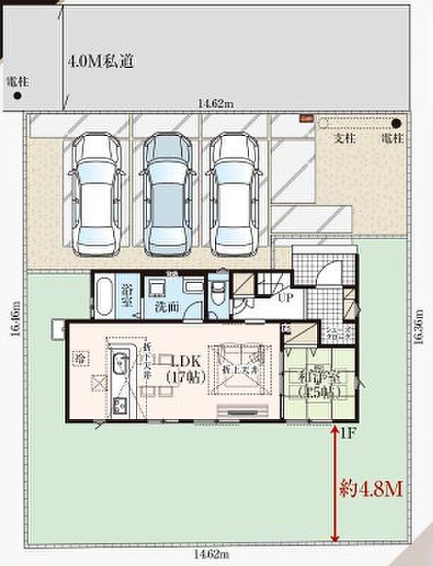 ~カースペース3台分ご用意~ ・3台分のカースペースがございますので、車通勤の方やご来客の多い方にもお勧めのお住まいです。 ・余裕の敷地で余裕の新生活をお過ごしいただけます。