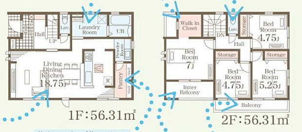 ~水回り集中プランを採用~ ・キッチン・洗面など水回りを集中させることで家事のしやすい間取。 ・日々の事なので家事導線もご見学の際にぜひチェックしてみてください。