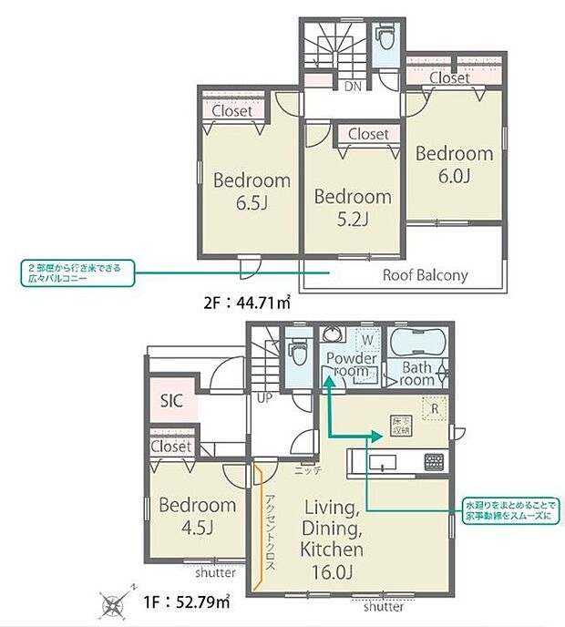 ~水回り集中プランを採用~ ・キッチン・洗面など水回りを集中させることで家事のしやすい間取。 ・日々の事なので家事導線もご見学の際にぜひチェックしてみてください。