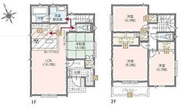 ~使い勝手の良い4LDKプラン~ ・シンプルで使い勝手が良く、人気の高い4LDKのプランを採用。 ・収納もしっかりございますので、お家の中がスッキリと片付きます。