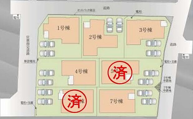 ～全棟7の新規コミュニティ～ ・全7棟の新規開発地なので、綺麗な区画が広がります。 ・昔からの街並みにポツンと1棟建つ場合と違い、周囲に馴染みやすいのも嬉しいポイントですね。 