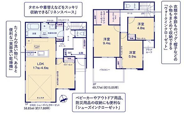 ~水回り集中プランを採用~ ・キッチン・洗面など水回りを集中させることで家事のしやすい間取。 ・日々の事なので家事導線もご見学の際にぜひチェックしてみてください。