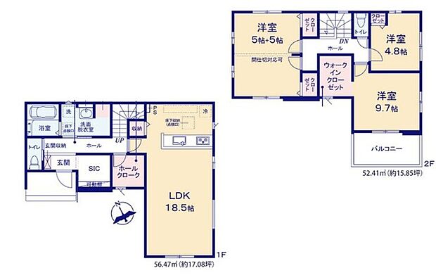 ~間取り変更も可能なプラン~ ・2階10帖の洋室は間仕切りを造る事で2部屋に分ける事が可能。 ・ご家族の状況に応じて部屋の数を変更できるプランです。