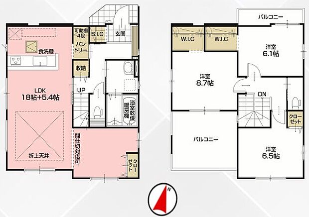 ～間取り変更も可能なプラン～ ・1階23．4帖のLDKは間仕切りを造る事で2部屋に分ける事が可能。 ・ご家族の状況に応じて部屋の数を変更できるプランです。 