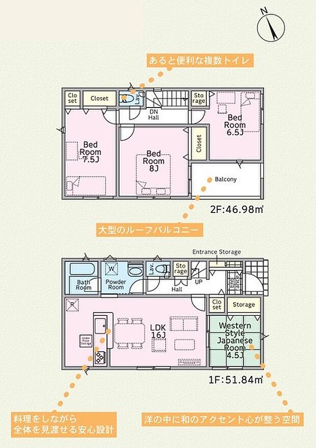 ~全居室南向きの間取り~ ・各居室が南向きなので穏やかな陽の入る陽当り良好な仕様。 ・明るい空間でくつろぎのお時間をお過ごしいただけます。