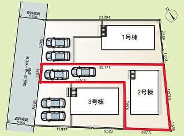 ～カースペース2台以上確保～ ・各棟カースペースが2台以上ございますので、車通勤の方にもお勧めのプランとなっております。 ・余裕の敷地で余裕のある新生活をお過ごしいただけます。