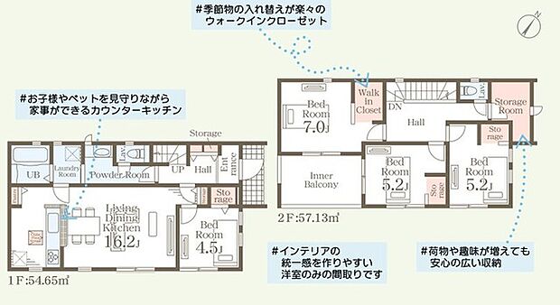 ~水回り集中プランを採用~ ・キッチン・洗面など水回りを集中させることで家事のしやすい間取。 ・日々の事なので家事導線もご見学の際にぜひチェックしてみてください。