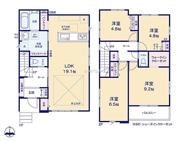 ~使い勝手の良い4LDKプラン~ ・シンプルで使い勝手が良く、人気の高い4LDKのプランを採用。 ・収納もしっかりございますので、お家の中がスッキリと片付きます。