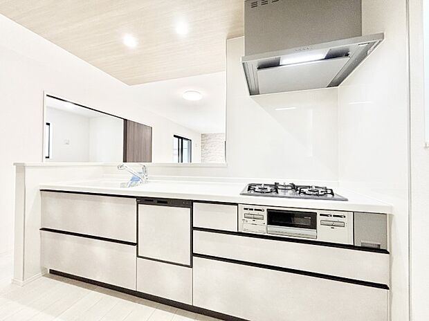 食洗機・浄水器・3口コンロなどデザイン性も機能性も兼ね備えたシステムキッチン!