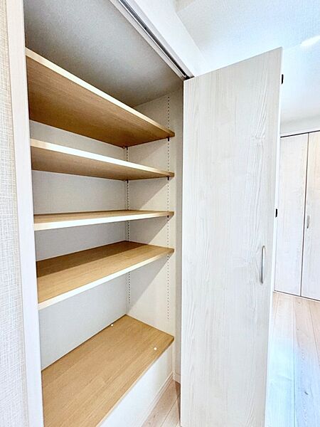 玄関ホール収納です。掃除道具やお出かけ用グッズの収納に便利です。