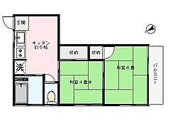 イエヤスハウス 2Kの間取図画像