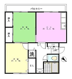 レスポアール大倉山 2DKの間取図画像