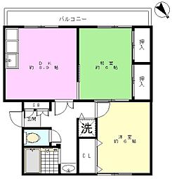 レスポアール大倉山 2DKの間取図画像