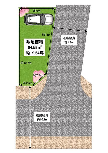 敷地図。南東角地で日当たり良好！