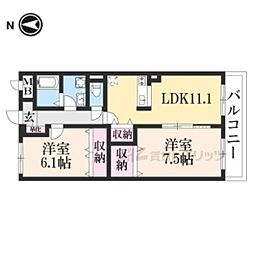 ブレイン長浜I 3階2LDKの間取り