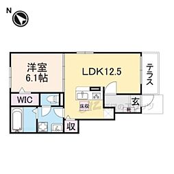 ウィズ・テール南彦根2号館 1階1LDKの間取り