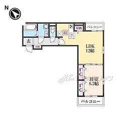フルール彦根 3階1LDKの間取り