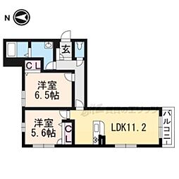 JR北陸本線 長浜駅 3.3kmの賃貸アパート 2階2LDKの間取り