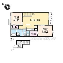 JR北陸本線 長浜駅 徒歩22分の賃貸マンション 4階2LDKの間取り