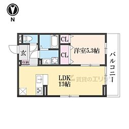 JR北陸本線 長浜駅 徒歩34分の賃貸アパート 2階1LDKの間取り