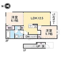 JR北陸本線 長浜駅 徒歩19分の賃貸アパート 2階2LDKの間取り