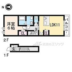 サニーヒルズＢ 2階1LDKの間取り
