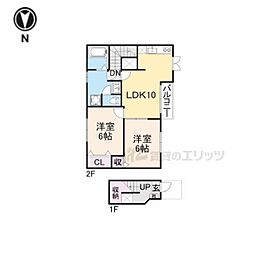 ラ・ミティエ 2階2LDKの間取り