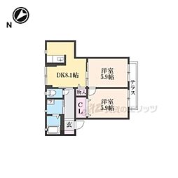 JR東海道・山陽本線 草津駅 徒歩22分の賃貸アパート 2階2DKの間取り