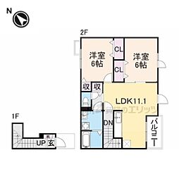 JR北陸本線 高月駅 徒歩16分の賃貸アパート 2階2LDKの間取り