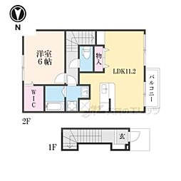 ツイン・アヴニール弐号館 2階1LDKの間取り