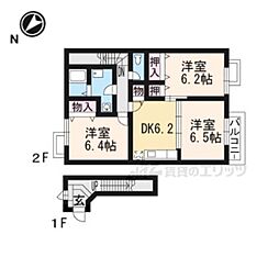 JR東海道・山陽本線 近江八幡駅 徒歩17分の賃貸アパート 2階3DKの間取り