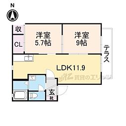 JR東海道・山陽本線 瀬田駅 徒歩16分の賃貸アパート 1階2LDKの間取り