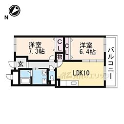 JR東海道・山陽本線 栗東駅 徒歩12分の賃貸マンション 2階2LDKの間取り