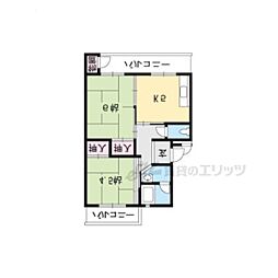 JR湖西線 小野駅 徒歩8分の賃貸マンション 5階2DKの間取り