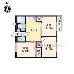 JR湖西線 唐崎駅 徒歩8分の賃貸アパート 2階3DKの間取り