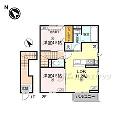 ｃｌａｒｉａ荻 2階2LDKの間取り