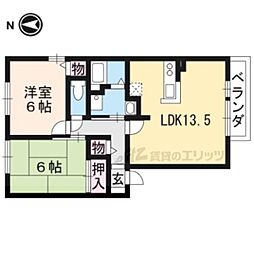 JR湖西線 唐崎駅 徒歩12分の賃貸アパート 2階2LDKの間取り