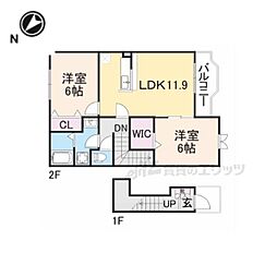 ヴェルダ　ヴェント 2階2LDKの間取り