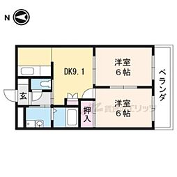 サンハイツ・オクヤマ 2LDKの間取図画像